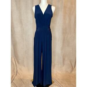 Korye Navy Blue Wide Leg Jumpsuit Women’s M Wrap Front Sleeveless